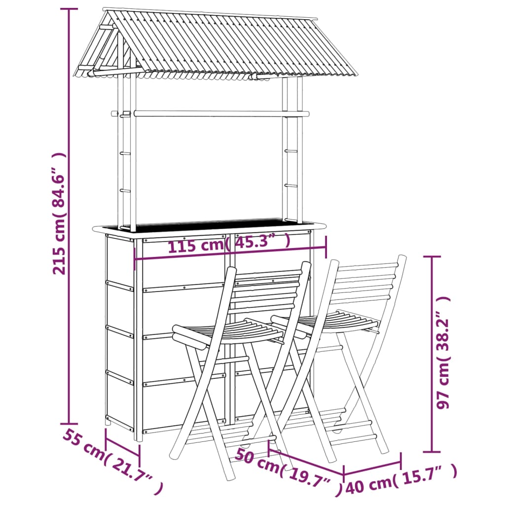 vidaXL 3-tlg. Bar-Set Bambus