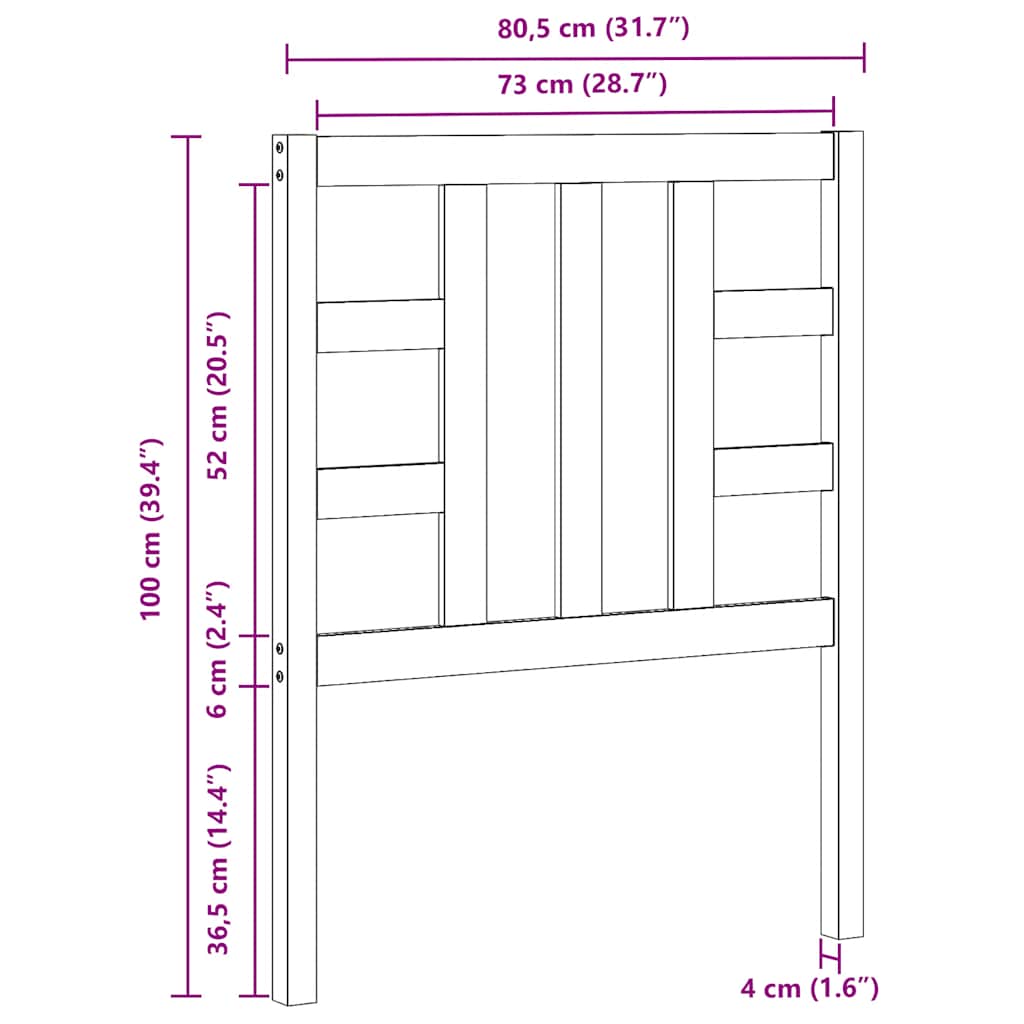 Kopfteil Schwarz 81x4x100 cm Massivholz Kiefer