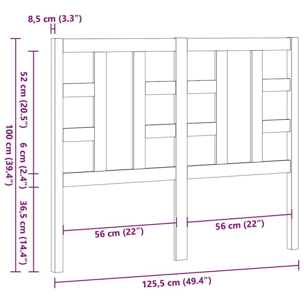 vidaXL Kopfteil Schwarz 126x4x100 cm Massivholz Kiefer