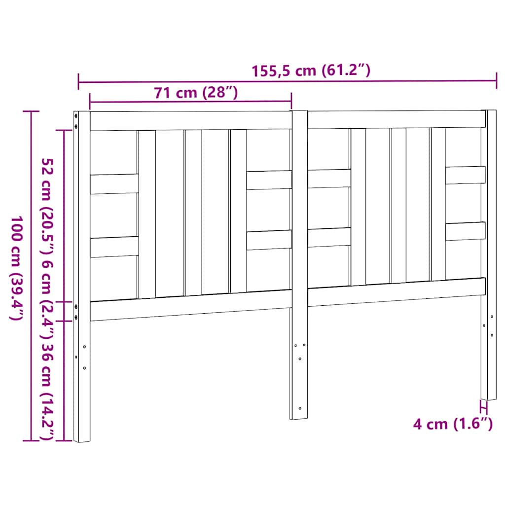 Kopfteil Schwarz 146x4x100 cm Massivholz Kiefer