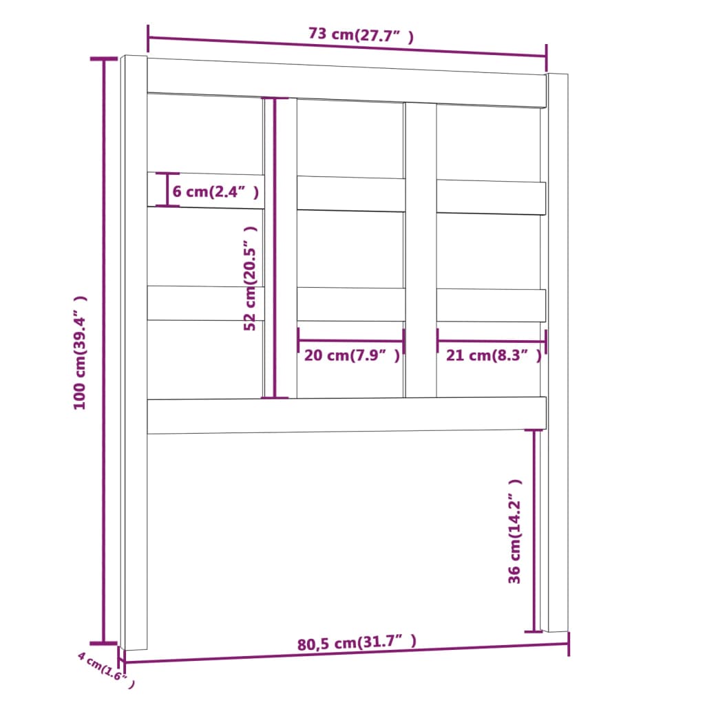 vidaXL Kopfteil Weiß 80,5x4x100 cm Massivholz Kiefer