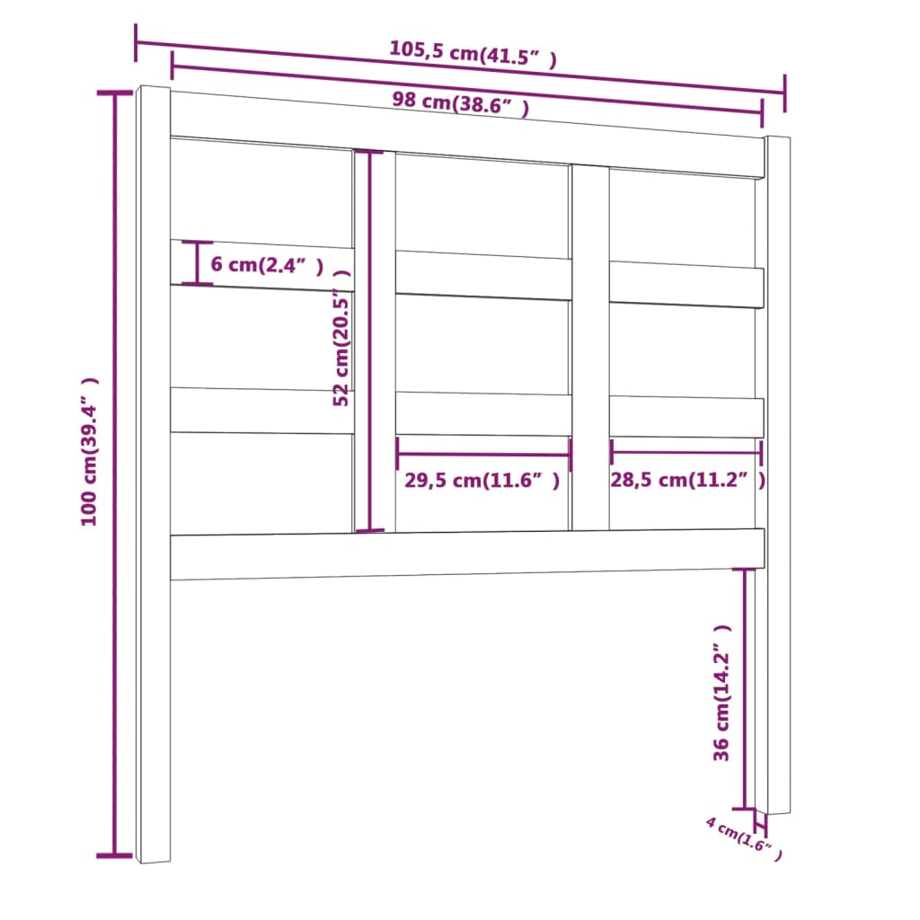 vidaXL Bett-Kopfteil Grau 105,5x4x100 cm Massivholz Kiefer