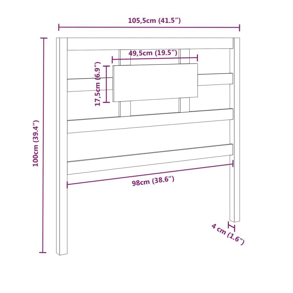 vidaXL Bett-Kopfteil Grau 105,5x4x100 cm Massivholz Kiefer