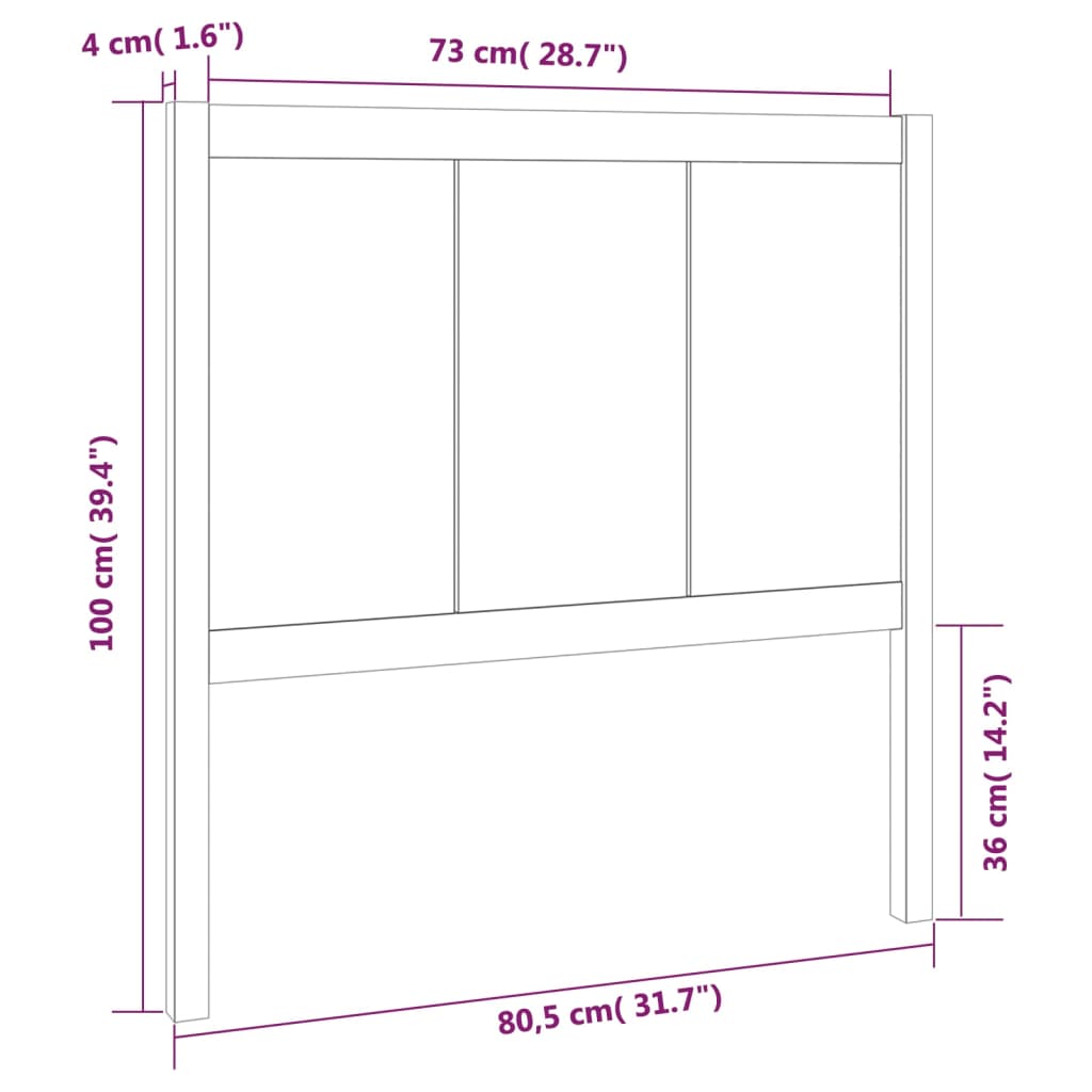 vidaXL Kopfteil Grau 80,5x4x100 cm Massivholz Kiefer