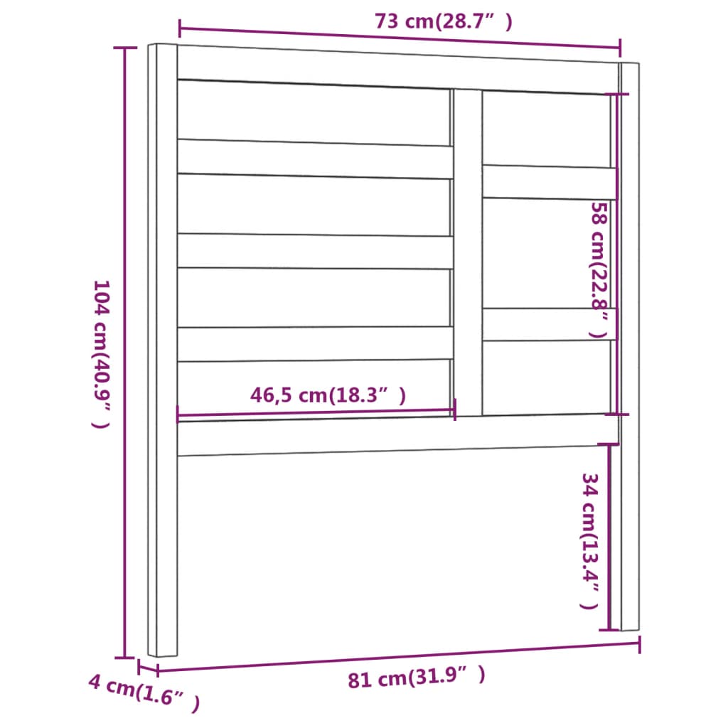 vidaXL Bett-Kopfteil Schwarz 81x4x104 cm Massivholz Kiefer