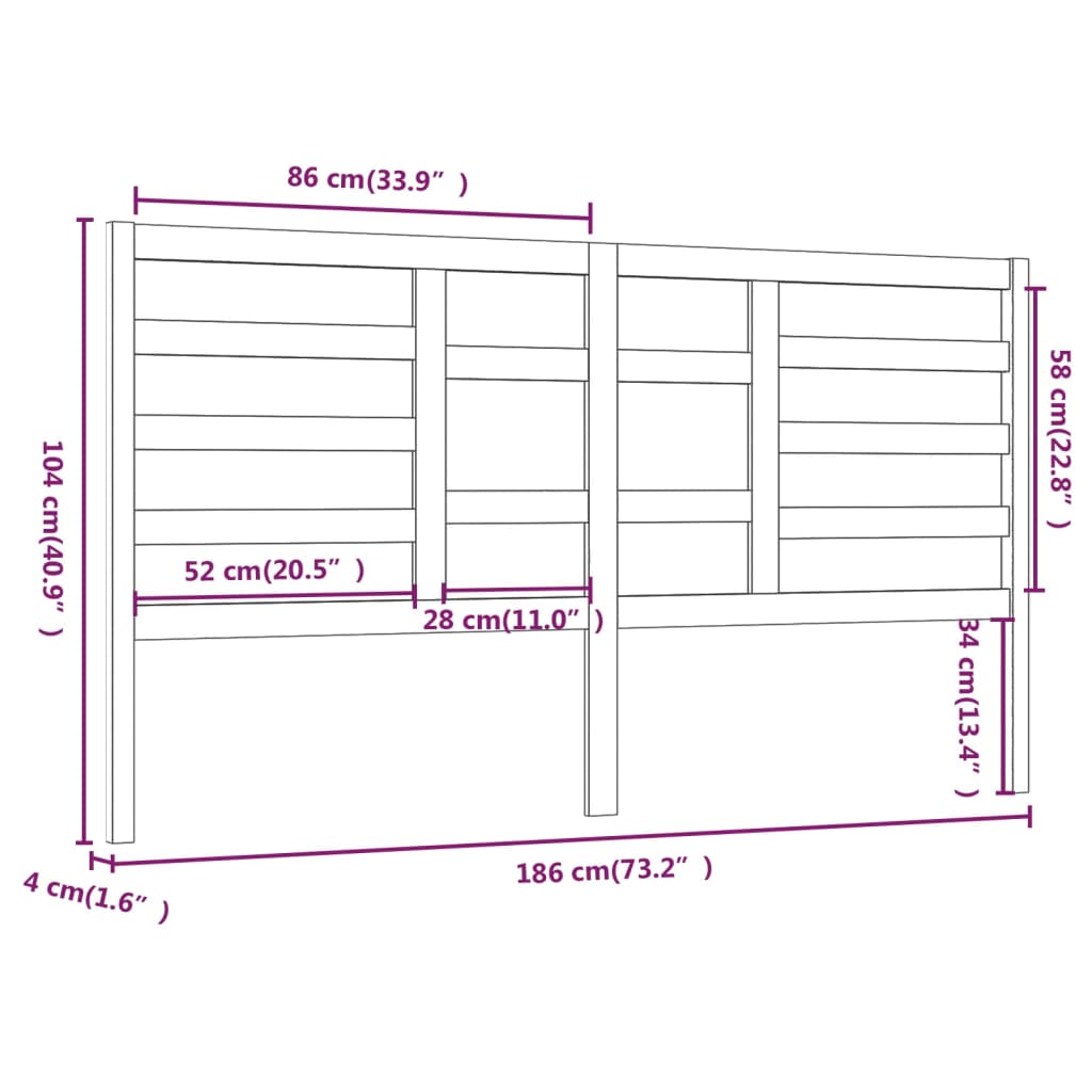 vidaXL Bett-Kopfteil Honigbraun 186x4x104 cm Massivholz Kiefer