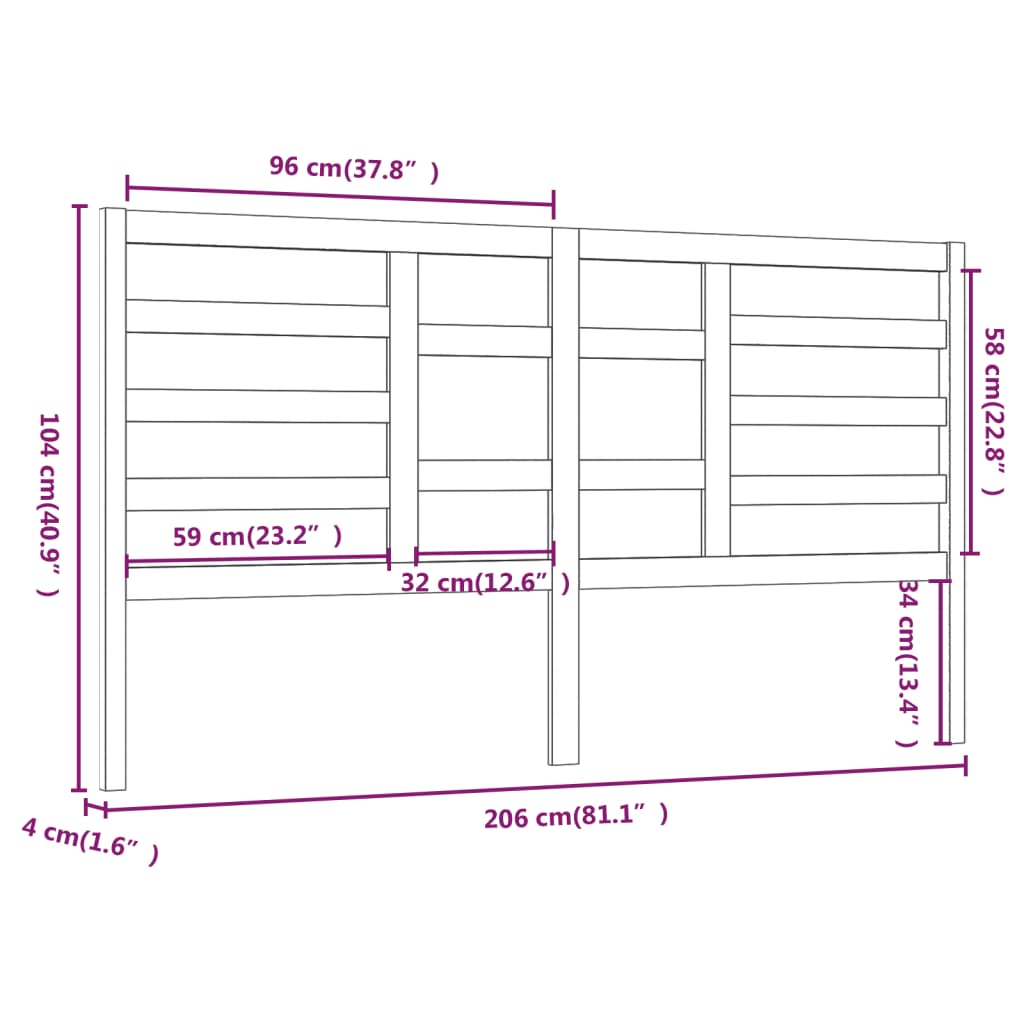 vidaXL Bett-Kopfteil Honigbraun 206x4x104 cm Massivholz Kiefer