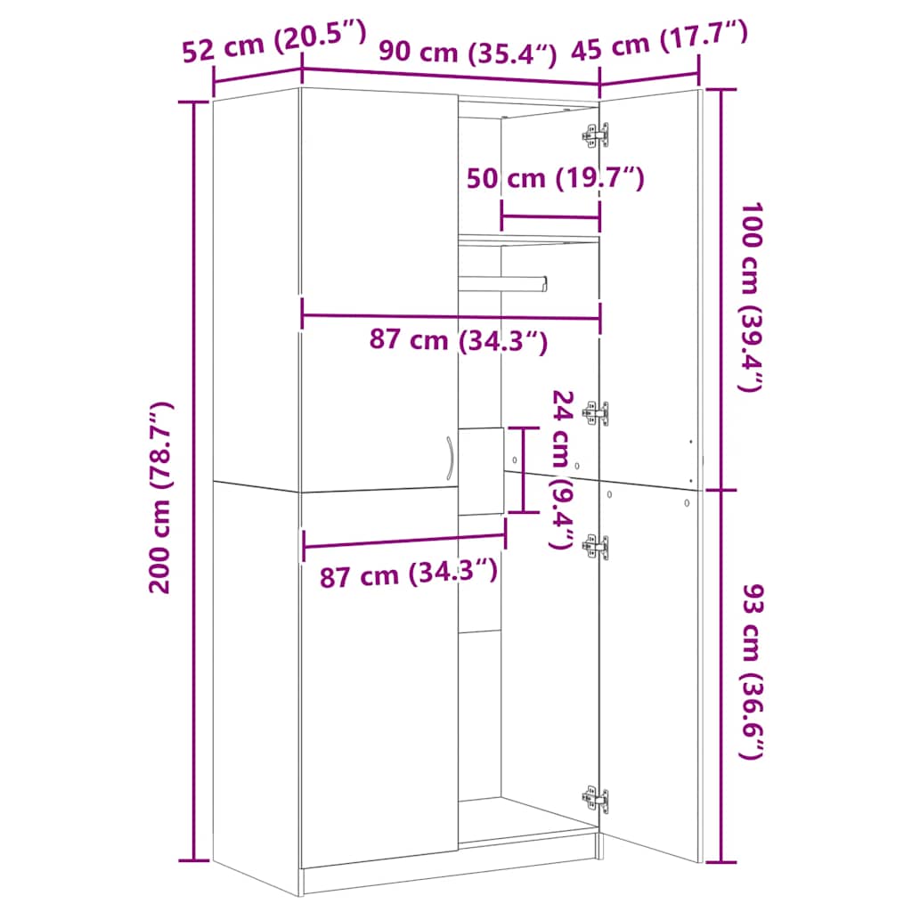Kleiderschrank Räuchereiche 90x52x200 cm Holzwerkstoff