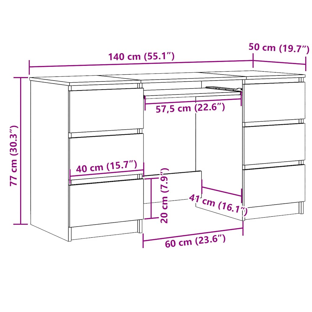 vidaXL Schreibtisch Braun Eichen-Optik 140x50x77 cm Holzwerkstoff