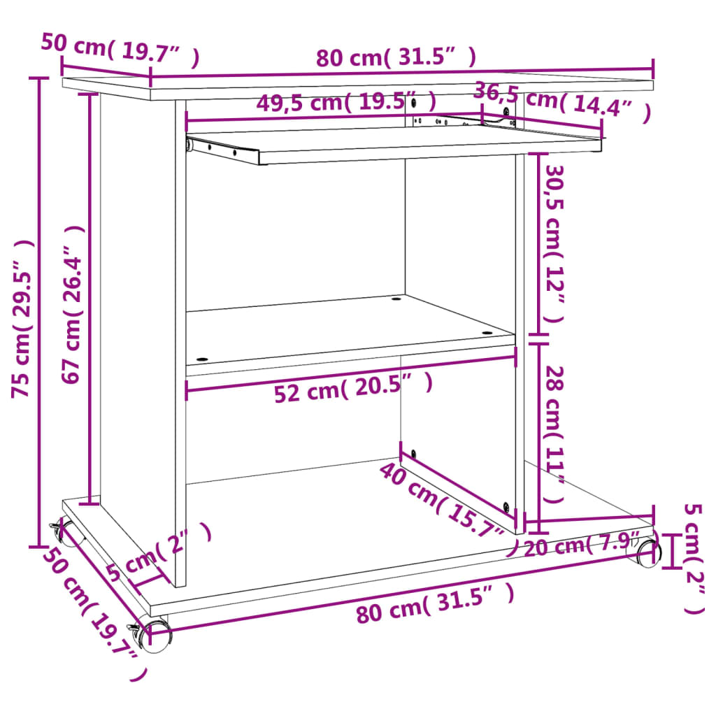 vidaXL Schreibtisch Räuchereiche 80x50x75 cm Holzwerkstoff