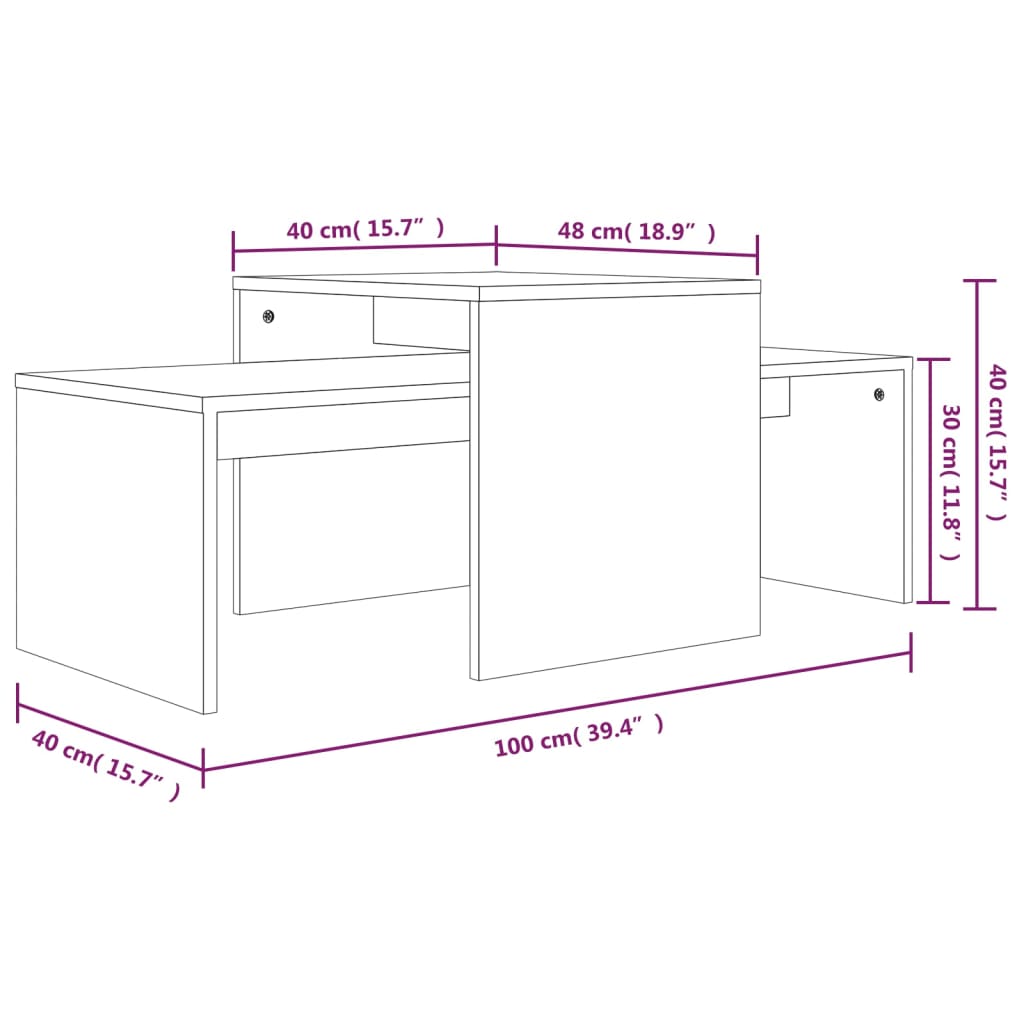vidaXL Tables basses aspect chêne marron 100x48x40 cm, bois d'ingénierie