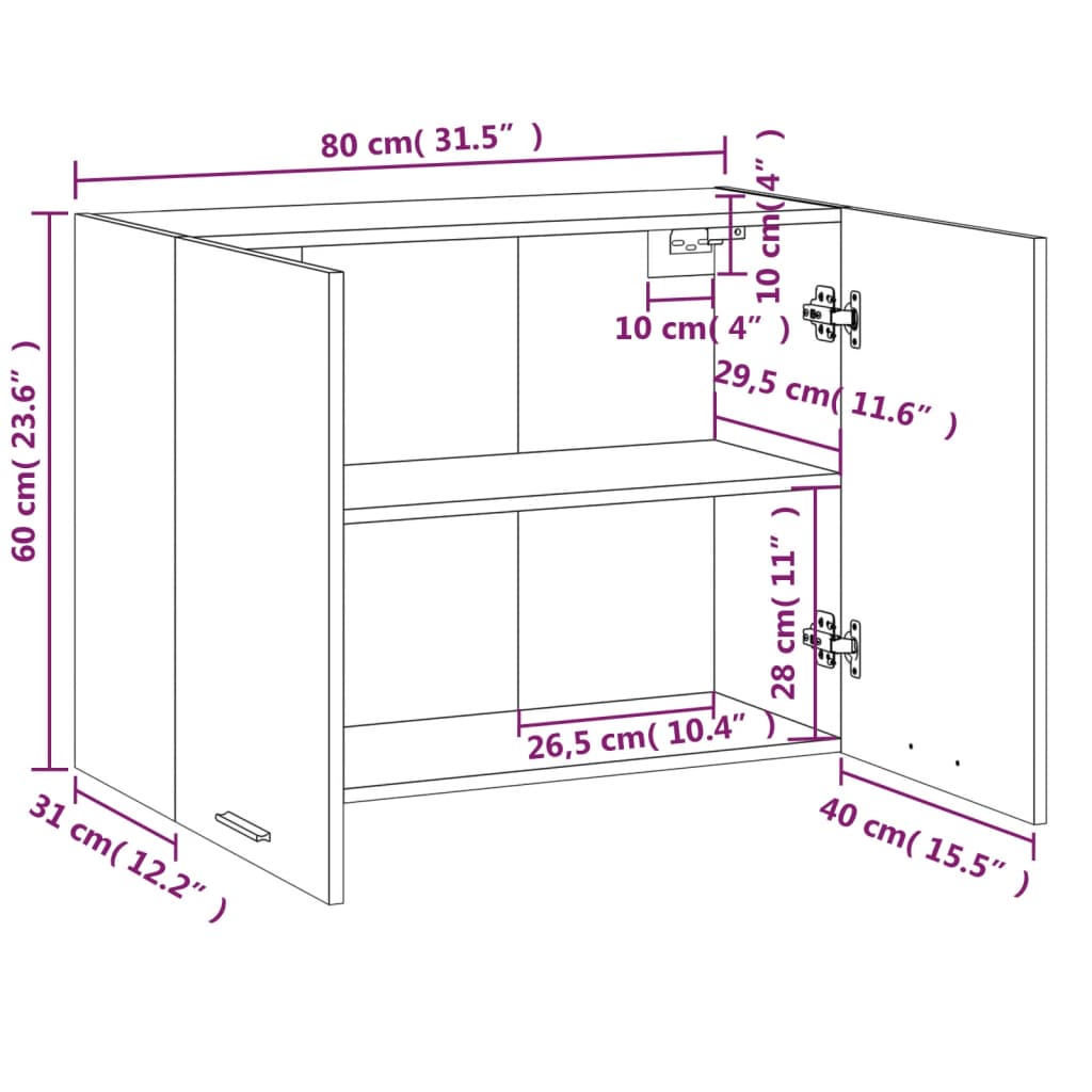 vidaXL Hängeschrank Lyon Grau Sonoma 80x31x60 cm Holzwerkstoff