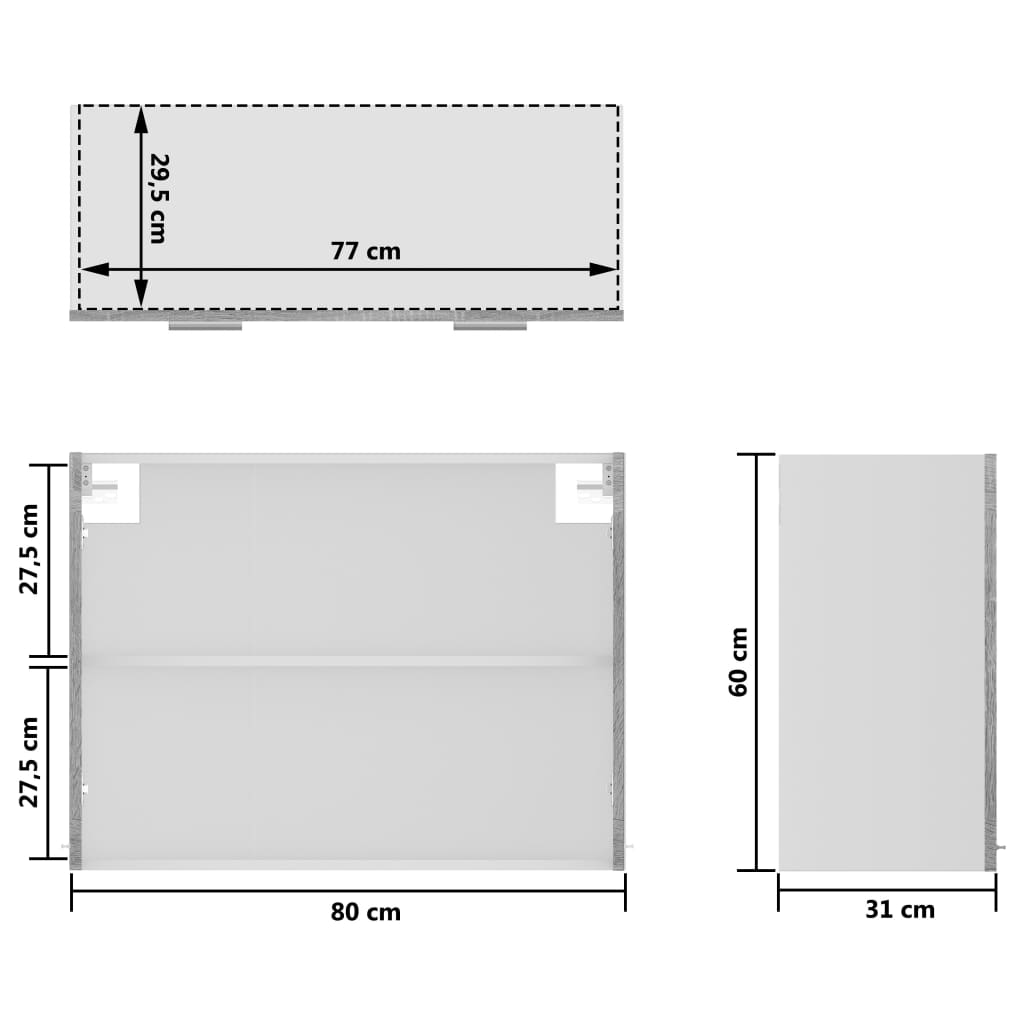vidaXL Hängeschrank Lyon Glas Grau Sonoma 80x31x60 cm Holzwerkstoff