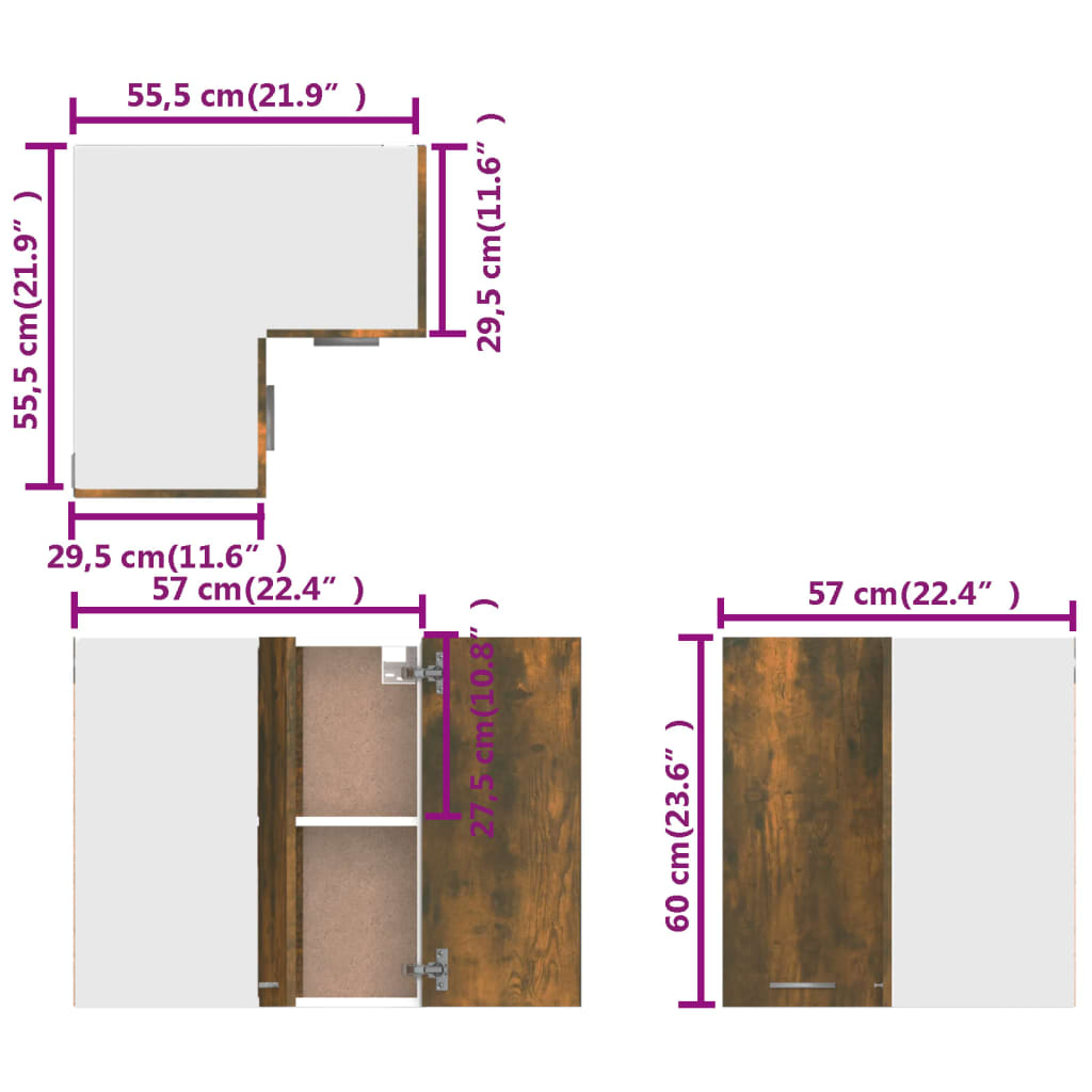 vidaXL Eck-Hängeschrank Lyon Räuchereiche 57x57x60 cm Holzwerkstoff