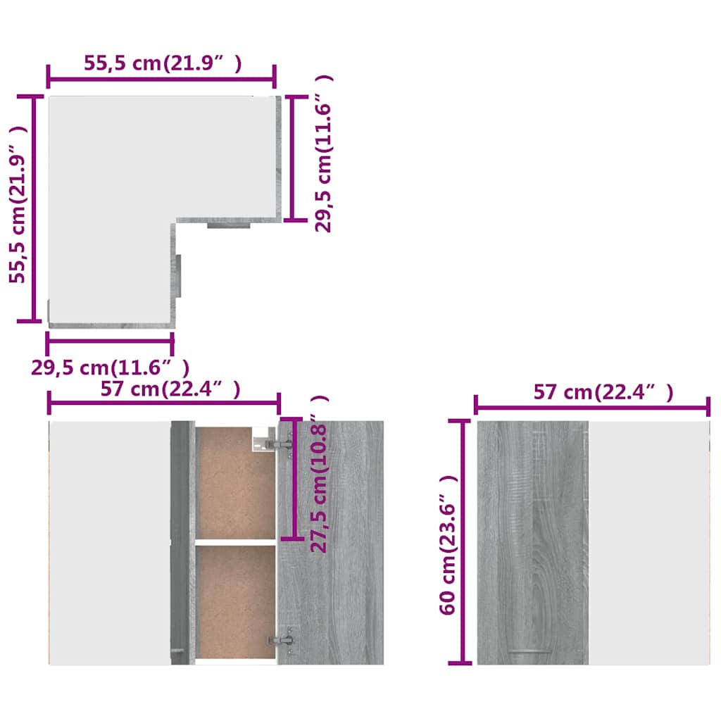vidaXL Eck-Hängeschrank Lyon Grau Sonoma 57x57x60 cm Holzwerkstoff