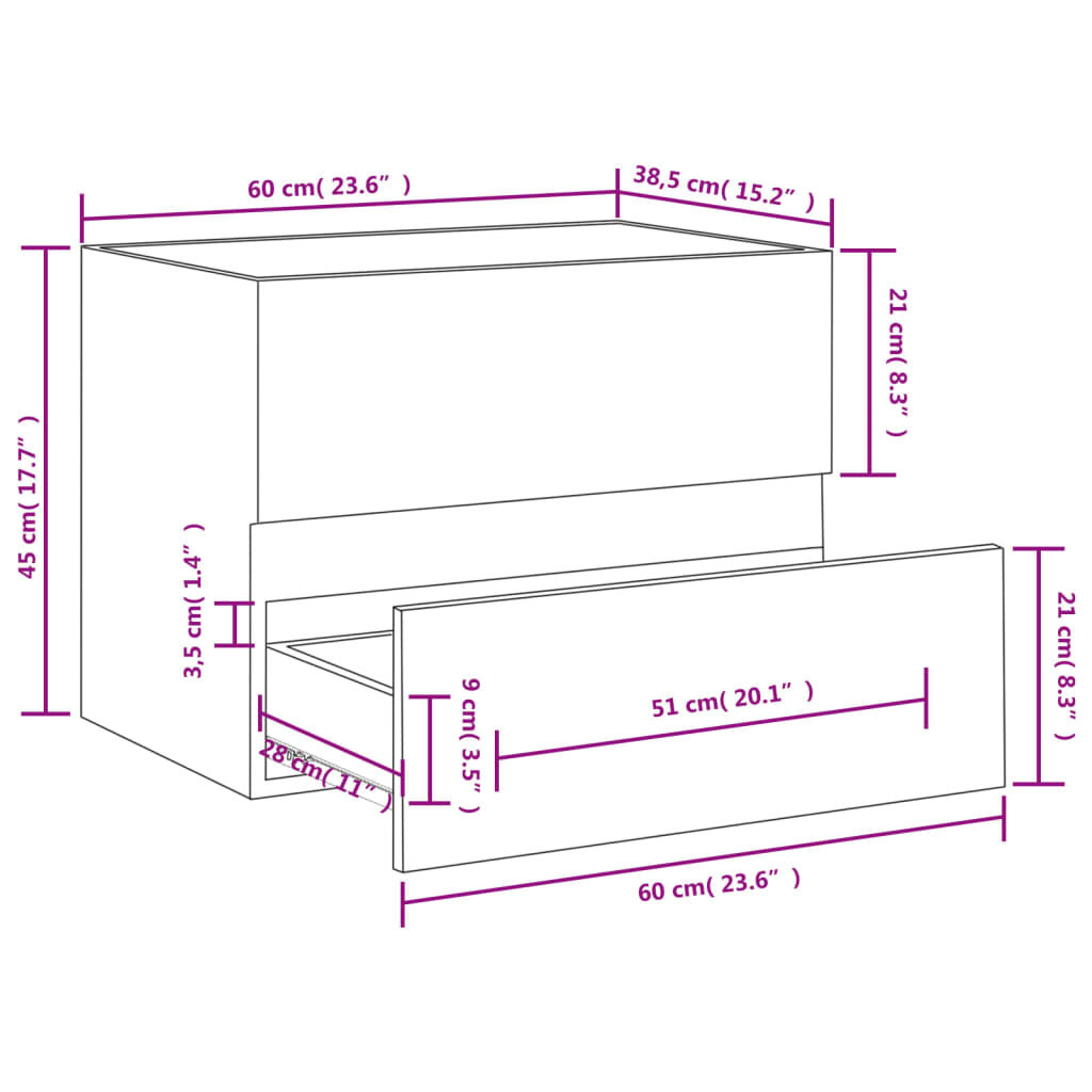 vidaXL Waschbeckenschrank Räuchereiche 60x38,5x45 cm Holzwerkstoff