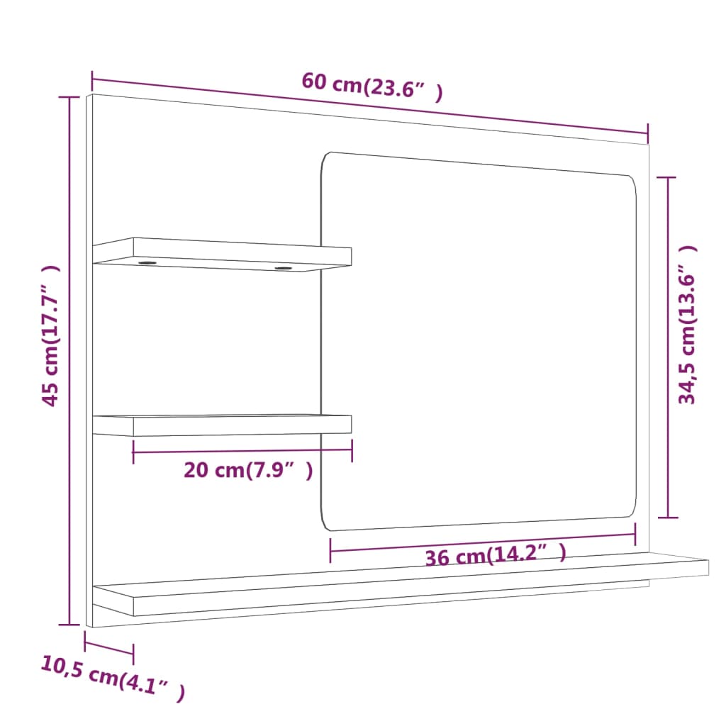 vidaXL Miroir de salle de bain chêne fumé 60x10,5x45 cm en bois d'ingénierie