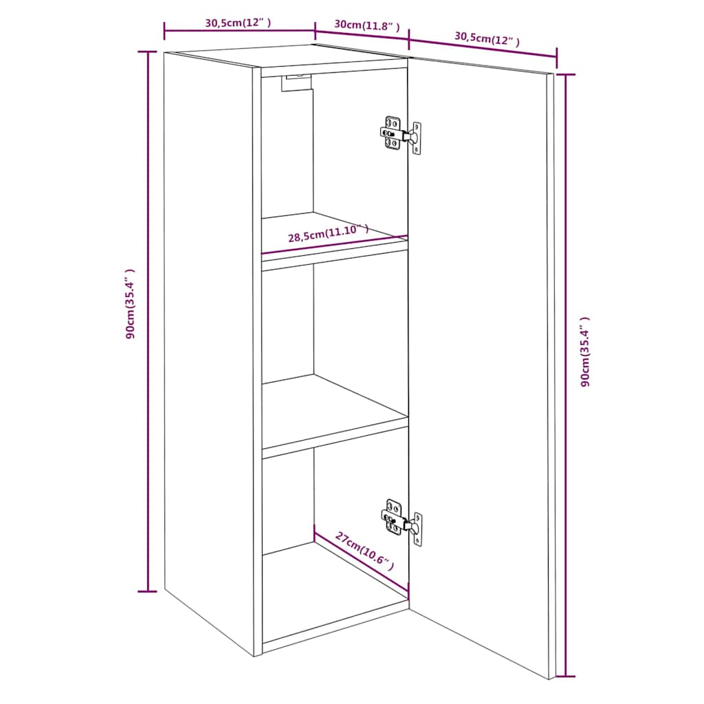 vidaXL Meubles TV 2 pcs Chêne fumé 30,5x30x90 cm Bois d'ingénierie