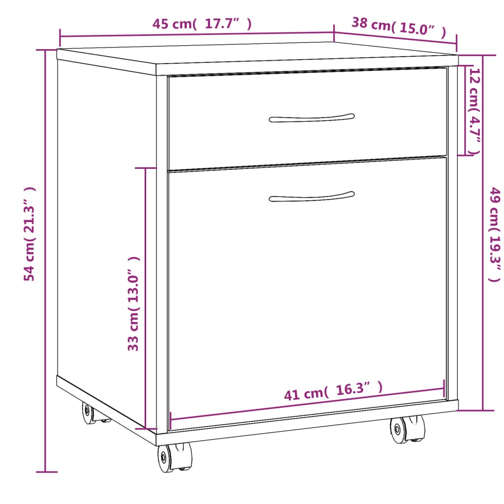 vidaXL Rollschrank Grau Sonoma 45x38x54 cm Holzwerkstoff