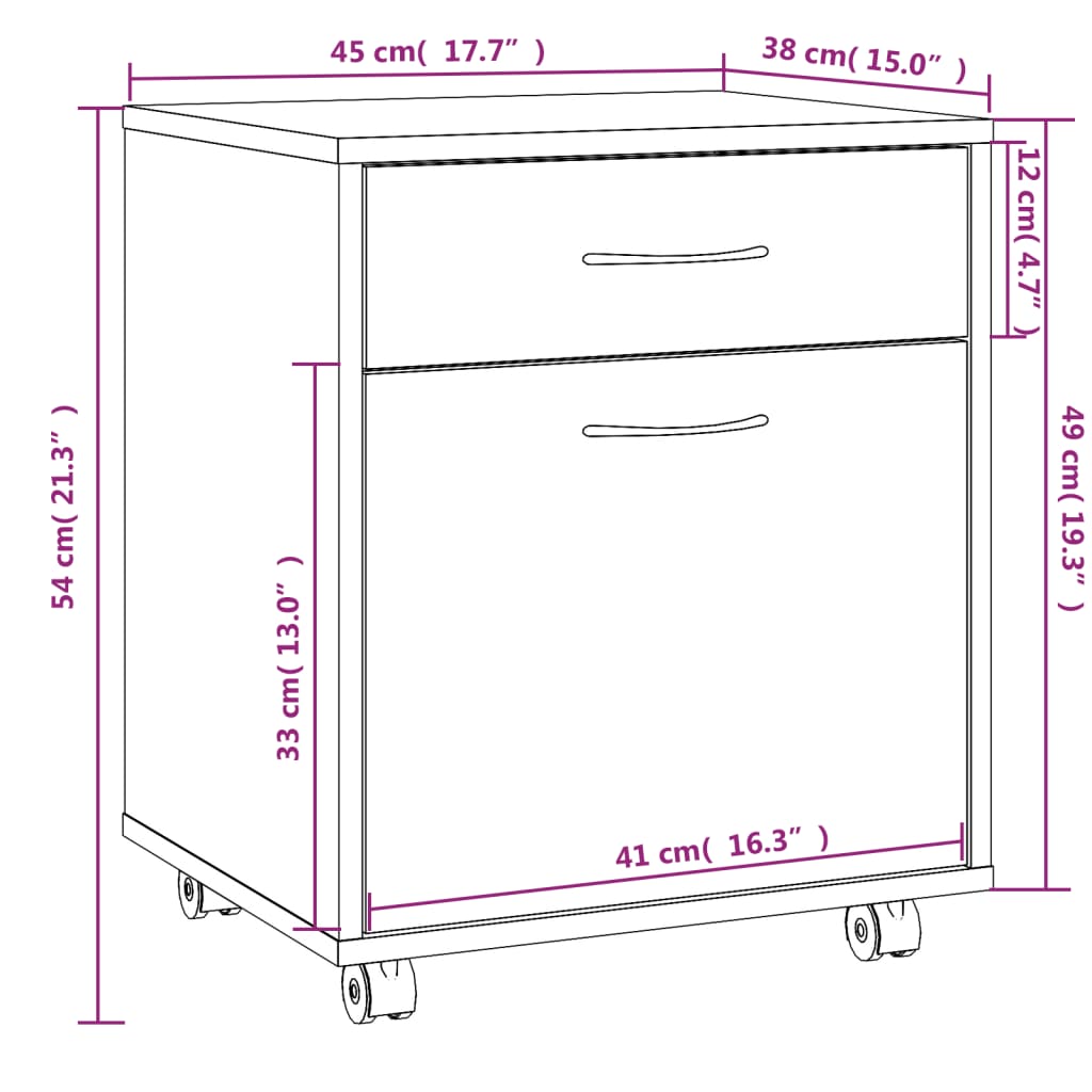 vidaXL Rollschrank Braun Eichen-Optik 45x38x54 cm Holzwerkstoff