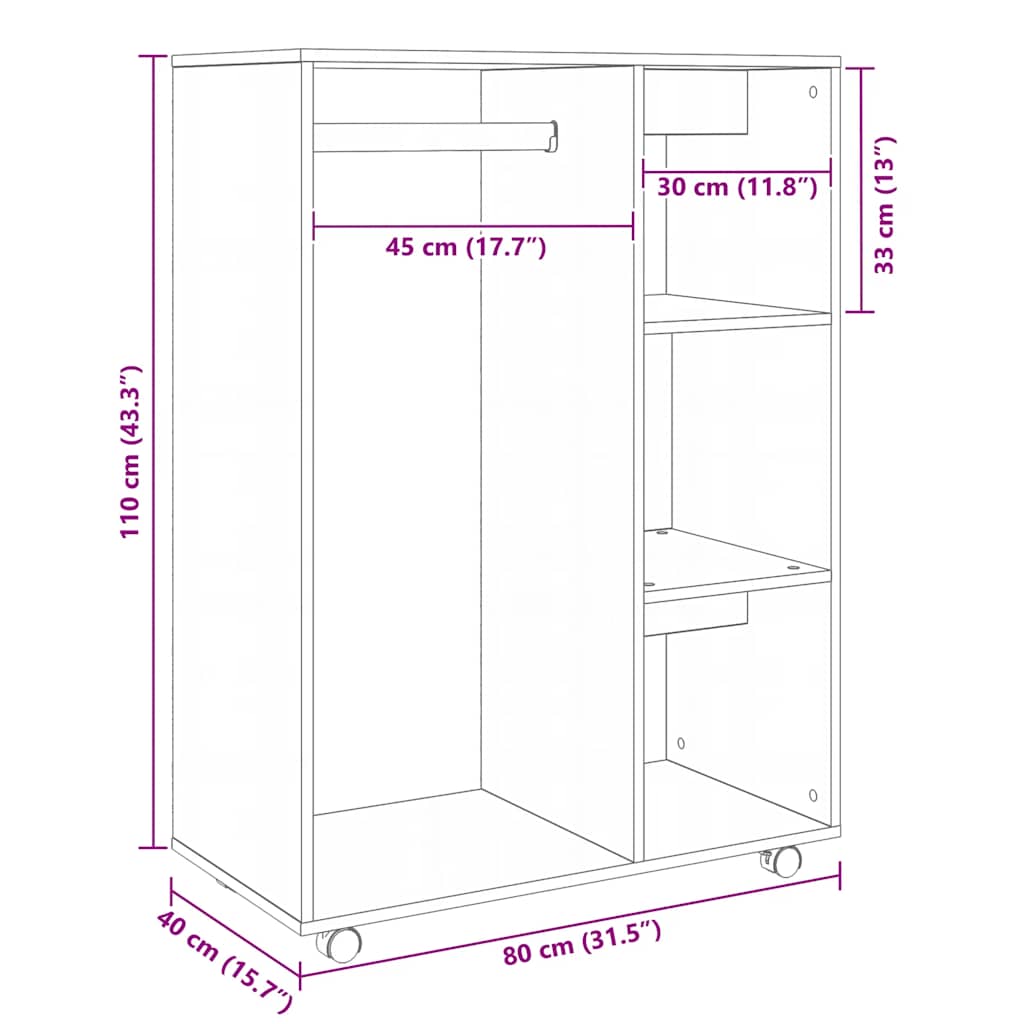 Kleiderschrank Braun Eichen-Optik 80x40x110 cm Holzwerkstoff