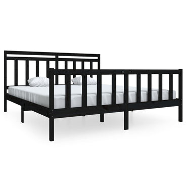 vidaXL Lit en bois massif noir 180x200 cm