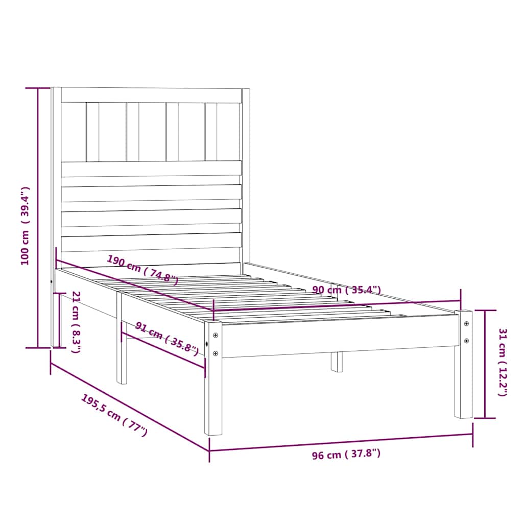 Massivholzbett 90x190 cm Kiefer