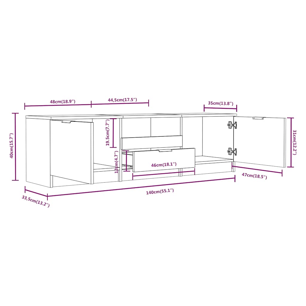 Meuble TV vidaXL chêne Sonoma 140 x 35 x 40 cm en bois d'ingénierie