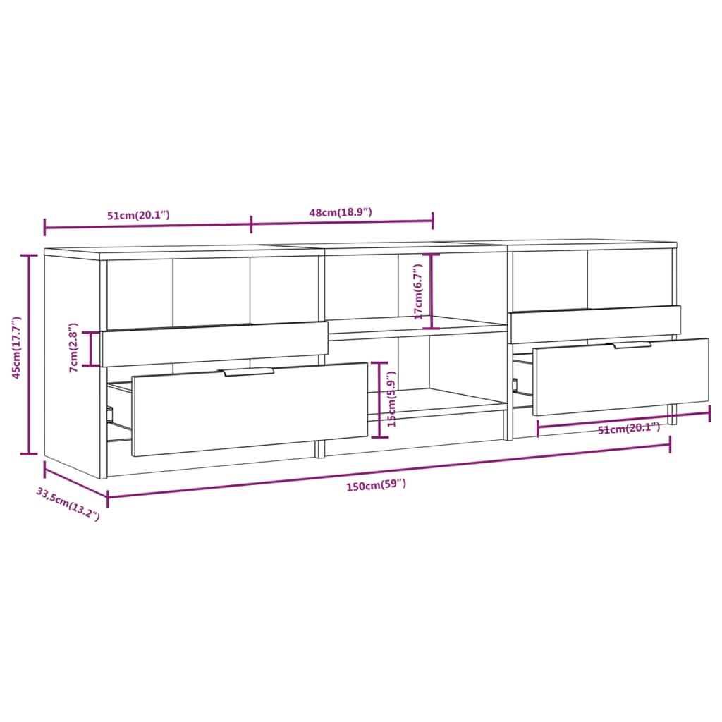 vidaXL TV-Schrank Betongrau 150x33,5x45 cm Holzwerkstoff