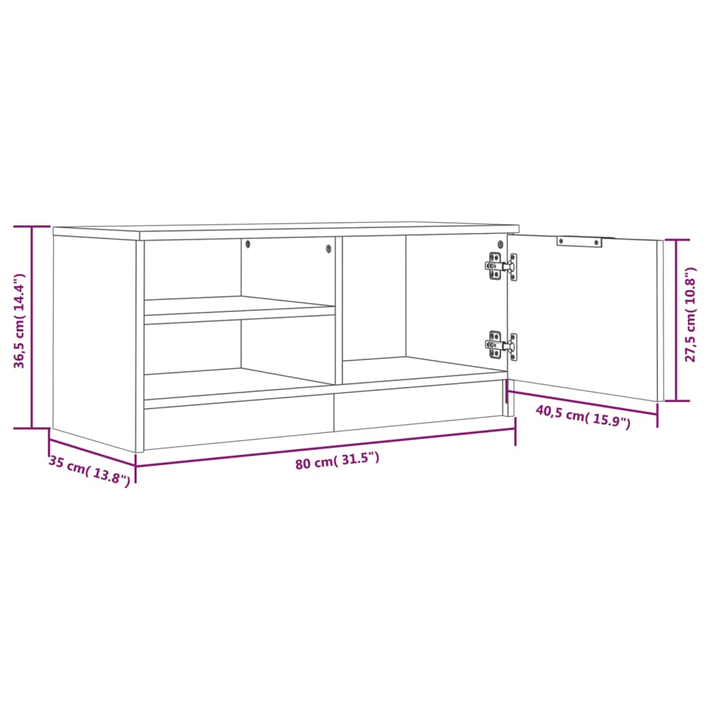 Meuble TV vidaXL blanc brillant 80x35x36,5 cm en bois d'ingénierie