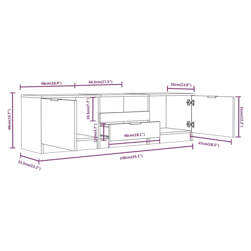 vidaXL TV-Schrank Räuchereiche 140x35x40 cm Holzwerkstoff