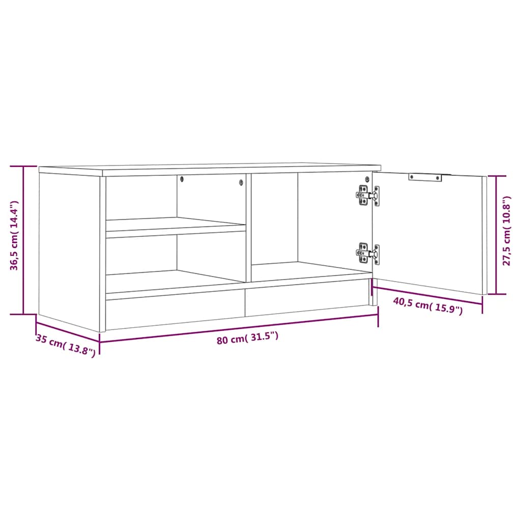 vidaXL Meuble TV marron aspect chêne 80x35x36,5 cm Aggloméré