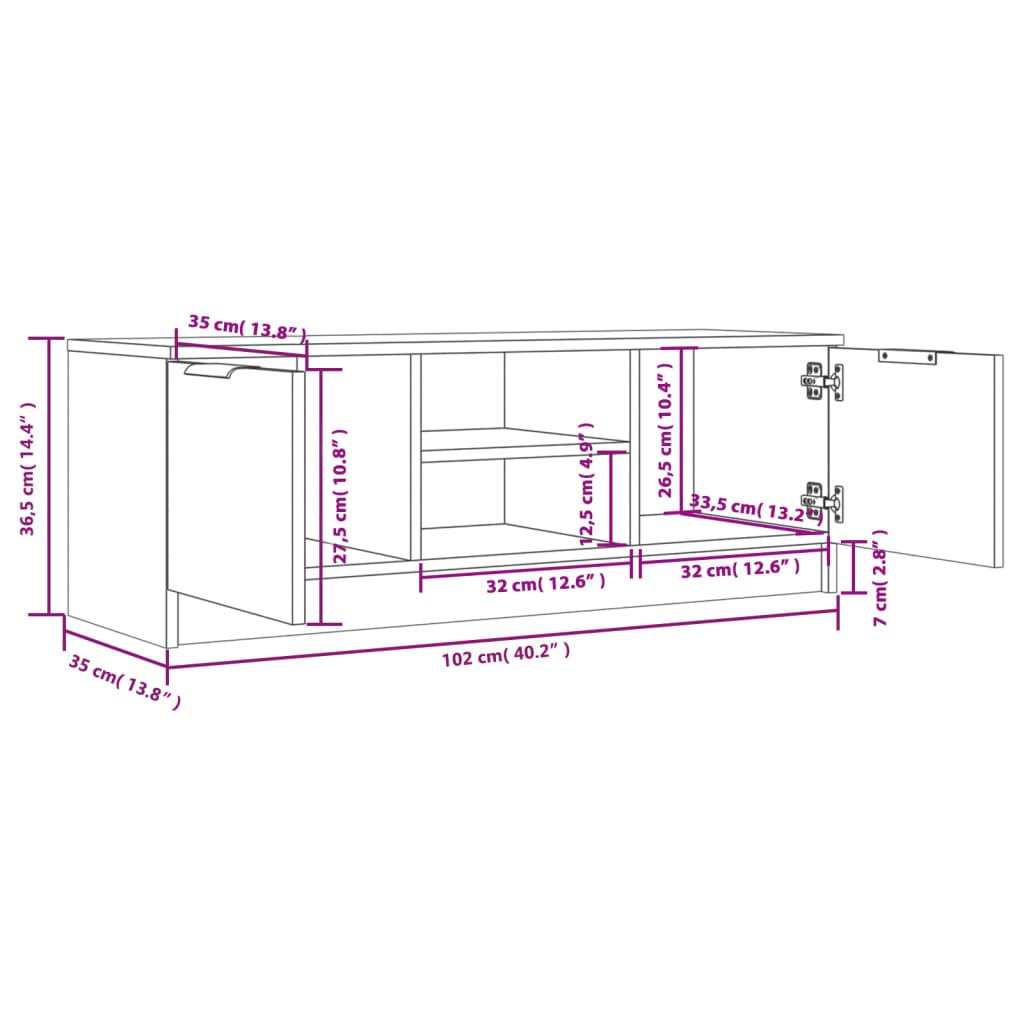 vidaXL TV-Schrank Braun Eichen-Optik 102x35x36,5 cm Holzwerkstoff