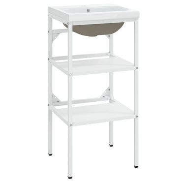 vidaXL Meuble lavabo de salle de bain avec vasque Blanc Fer