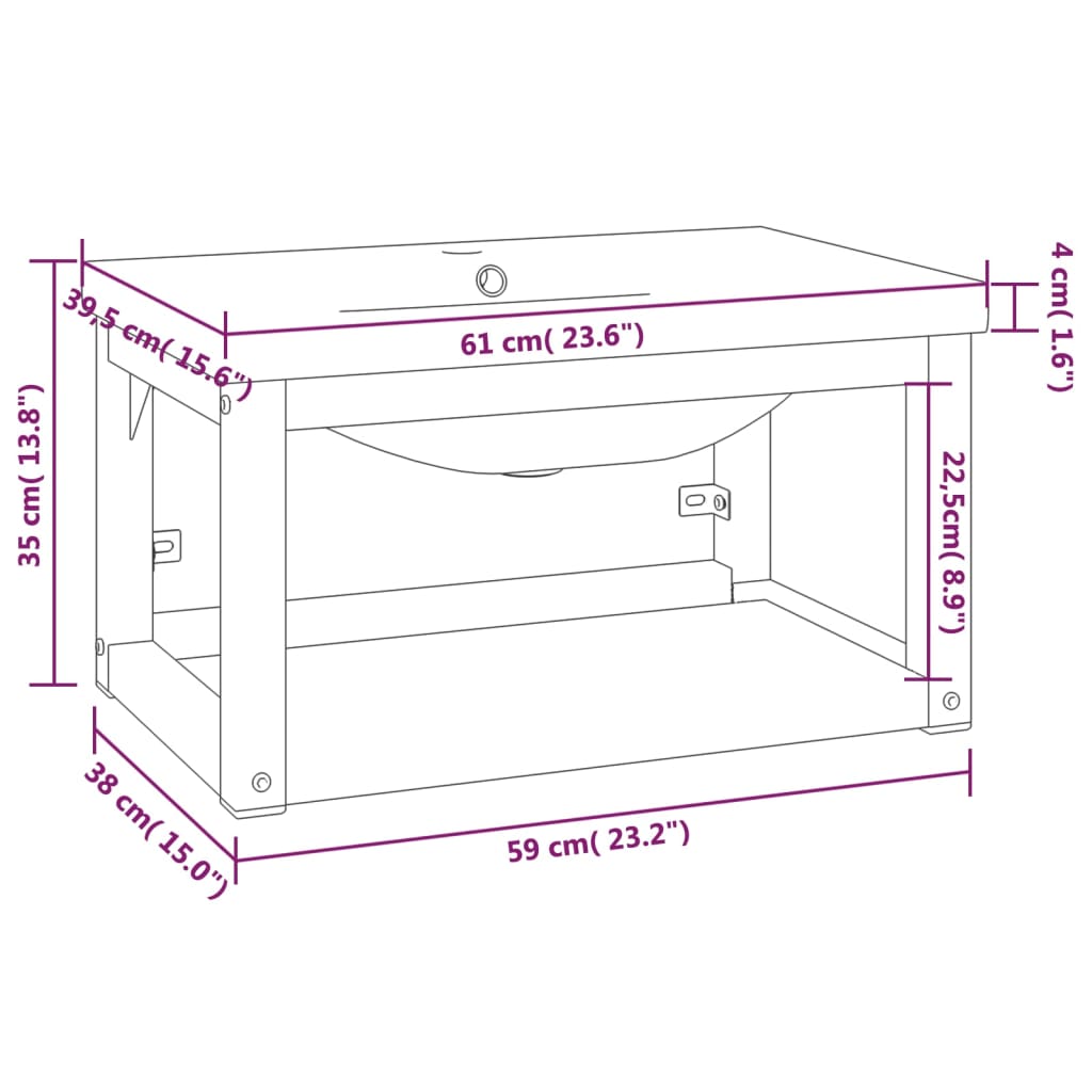 vidaXL Meuble lavabo de salle de bain avec vasque Noir Fer