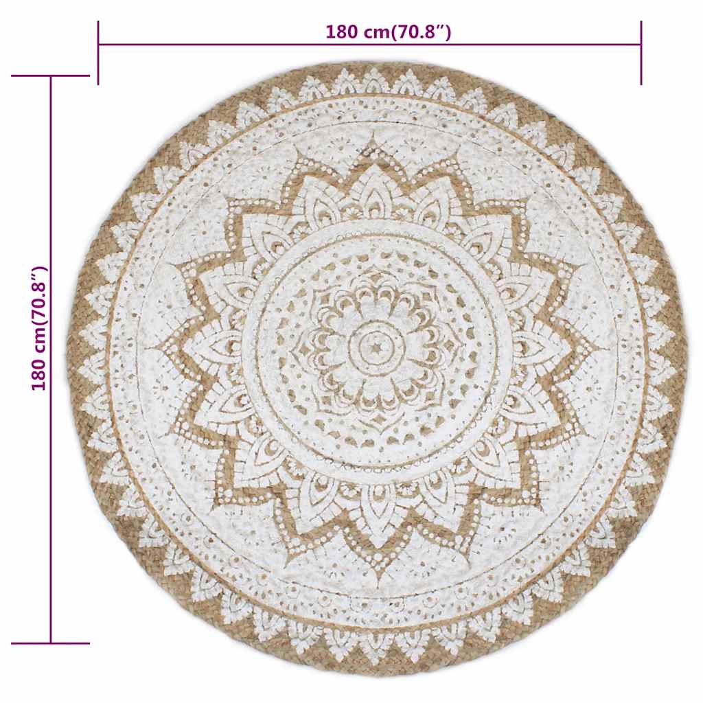 vidaXL Tapis en jute tressé imprimé 180 cm rond