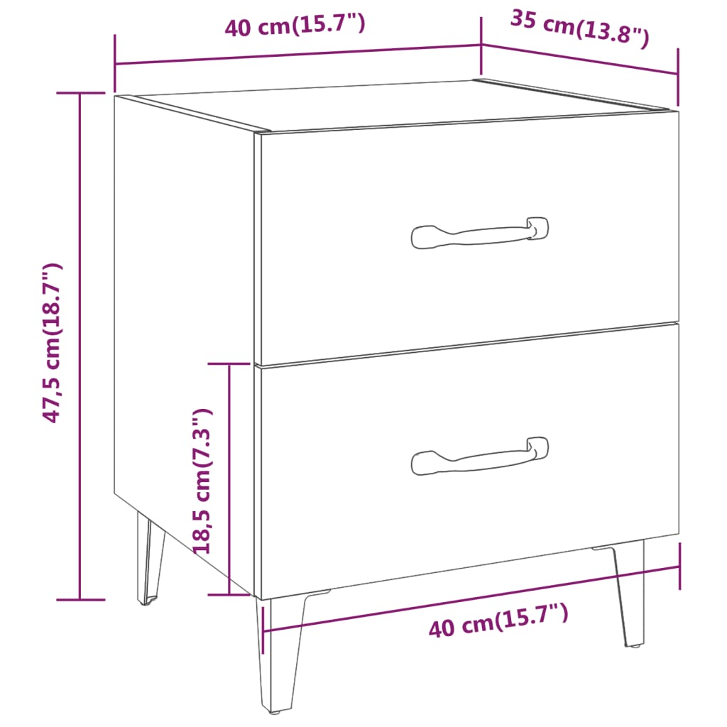 vidaXL Nachttische 2 Stk. Weiß 40x35x47,5 cm