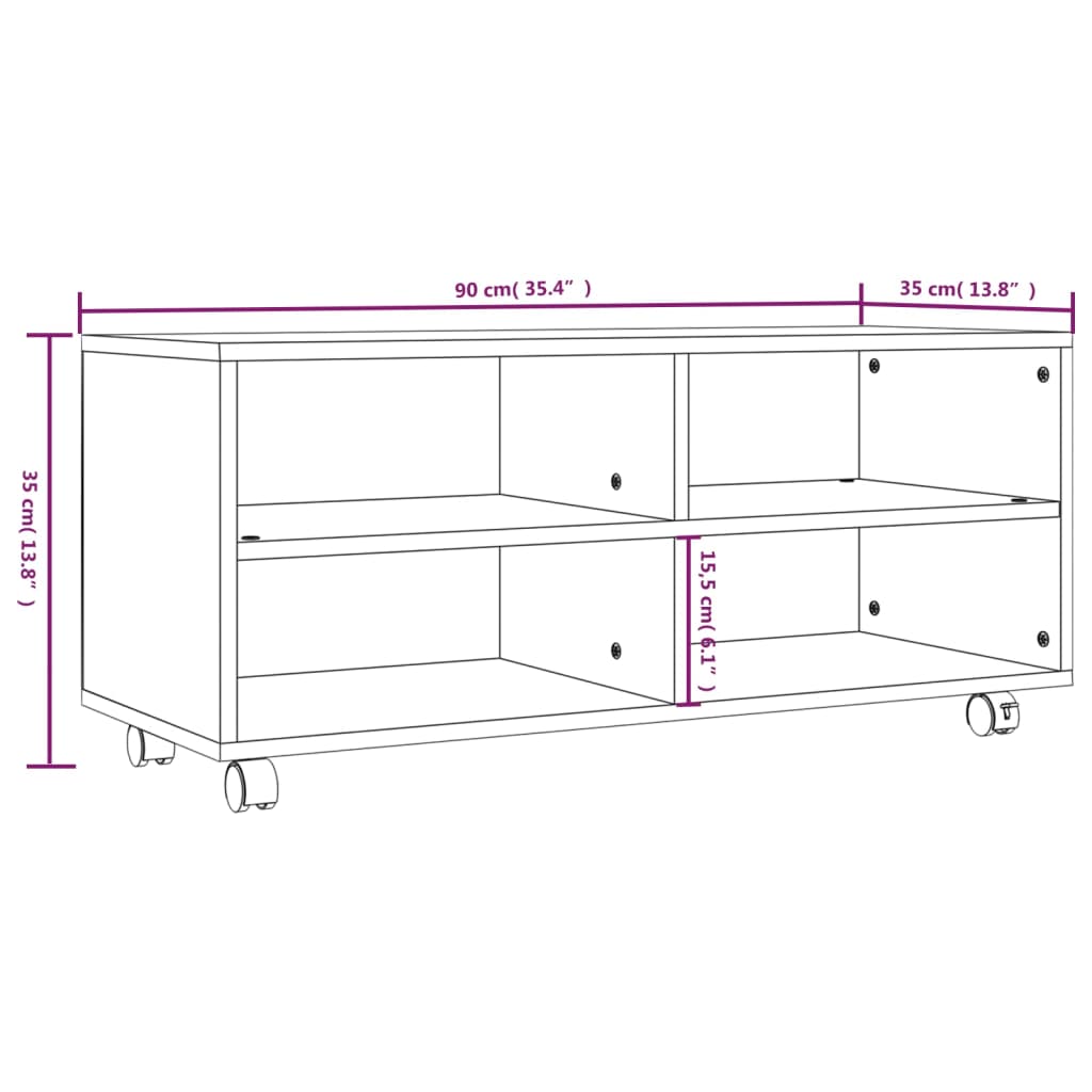vidaXL Meuble TV à roulettes chêne marron 90x35x35 cm Bois d'ingénierie