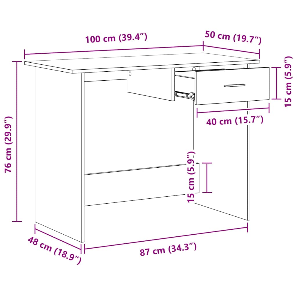 vidaXL Bureau chêne fumé 100x50x76 cm bois d'ingénierie
