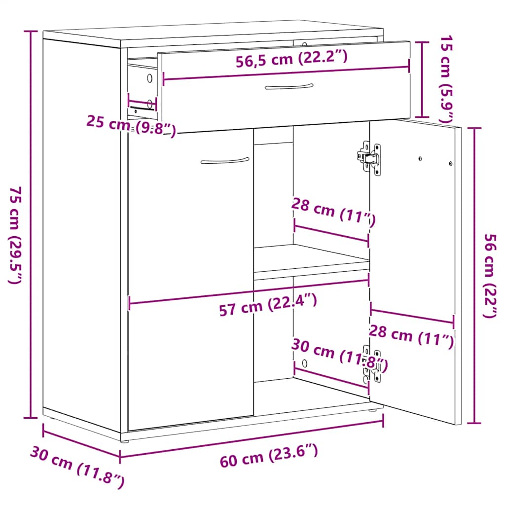 vidaXL Buffet chêne fumé 60x30x75 cm Bois d'ingénierie