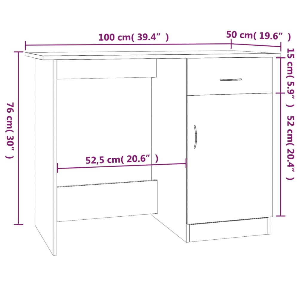 vidaXL Bureau marron aspect chêne 100x50x76 cm bois d'ingénierie