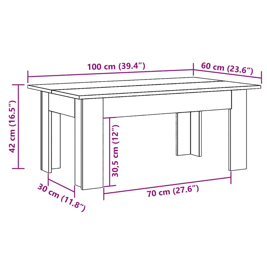 vidaXL Couchtisch Grau Sonoma 100x60x42 cm Holzwerkstoff