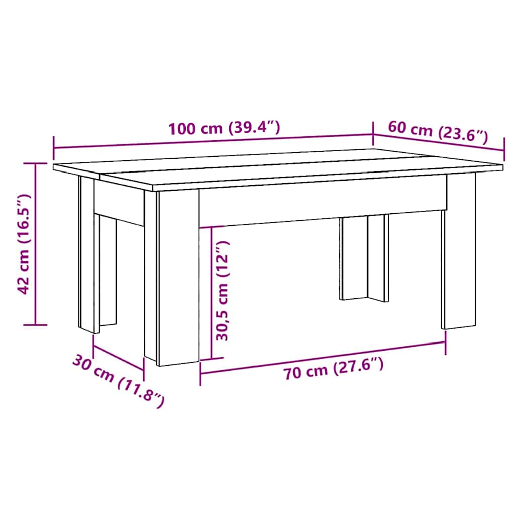 vidaXL Couchtisch Braun Eichen-Optik 100x60x42 cm Holzwerkstoff