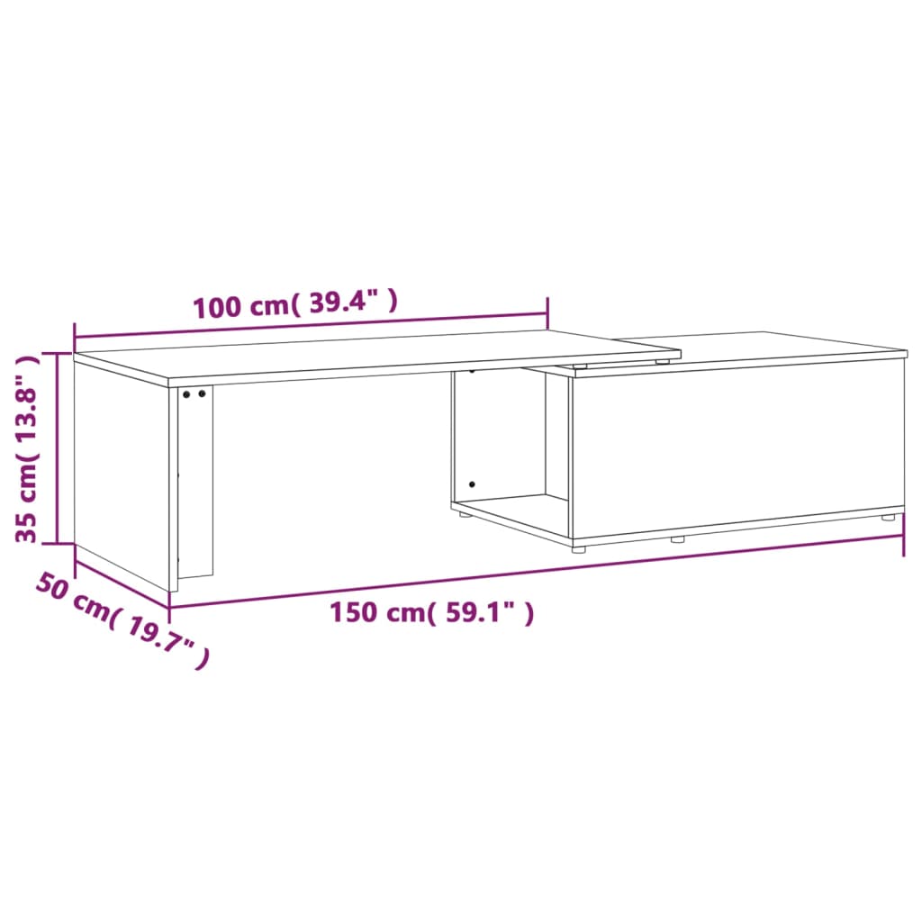 vidaXL Couchtisch Räuchereiche 150x50x35 cm Holzwerkstoff