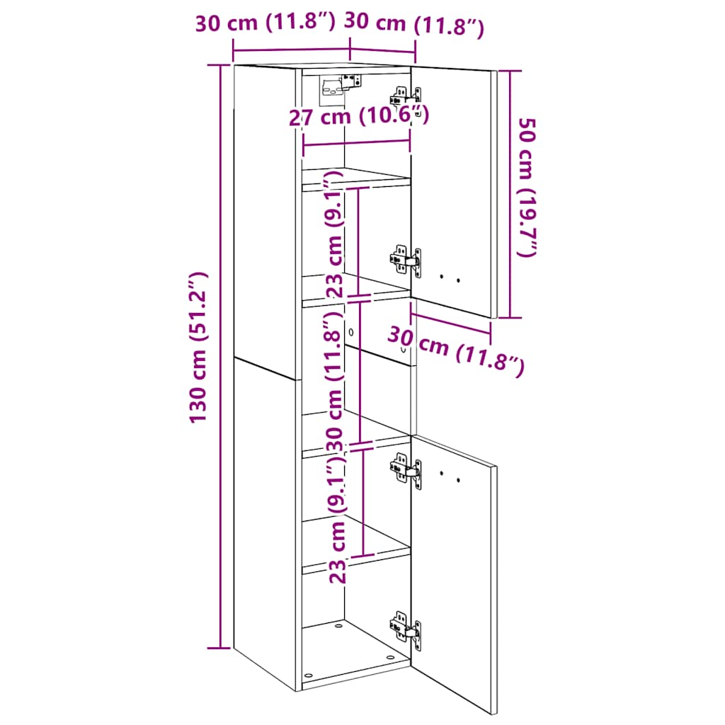 vidaXL Badezimmerschrank Räuchereiche 30x30x130 cm Holzwerkstoff