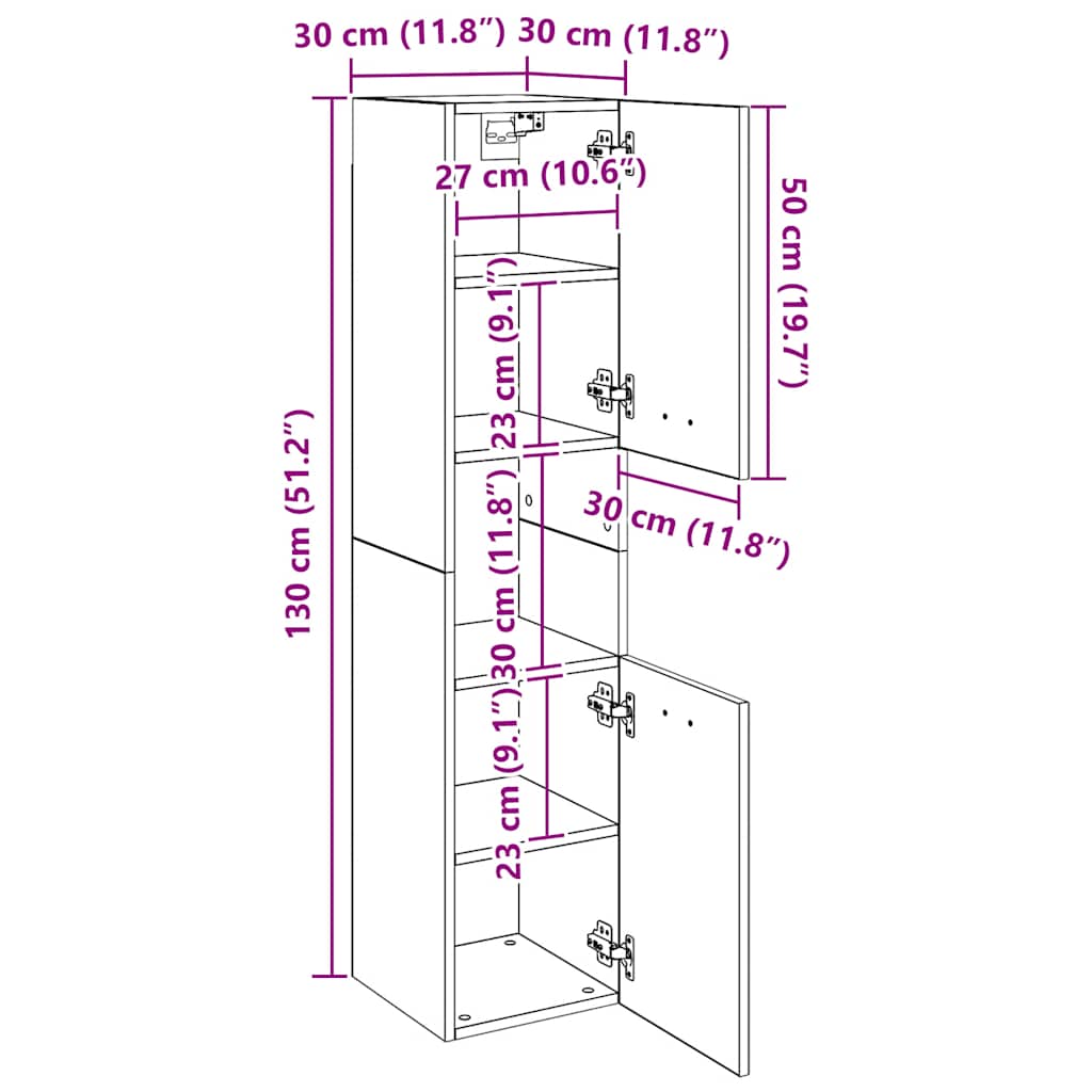 vidaXL Badezimmerschrank Grau Sonoma 30x30x130 cm Holzwerkstoff