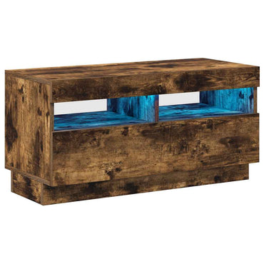 vidaXL Meuble TV avec lumières LED chêne fumé 80x35x40 cm