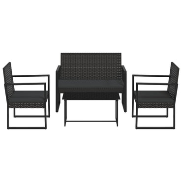 vidaXL 4-tlg. Garten-Lounge-Set mit Kissen Schwarz Poly Rattan