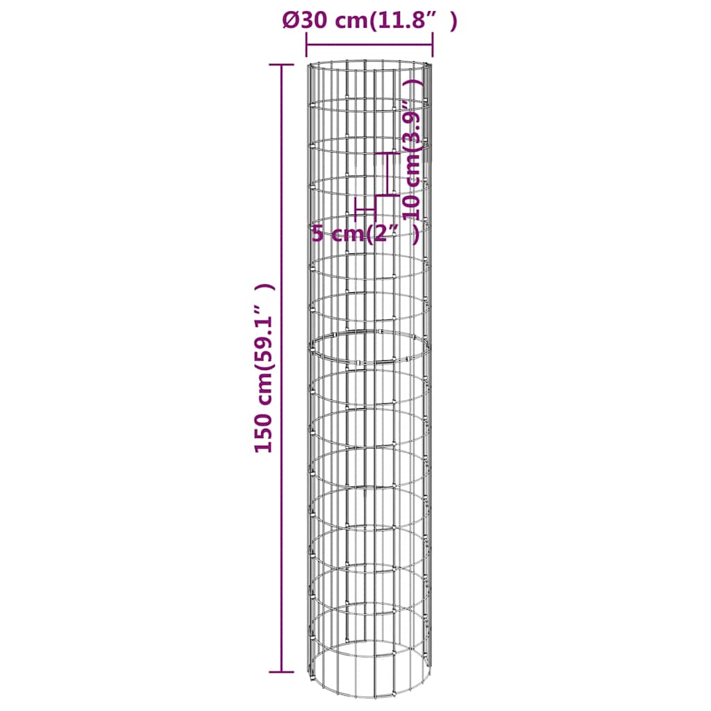 vidaXL Colonne de gabion ronde en acier galvanisé Ø30x150 cm