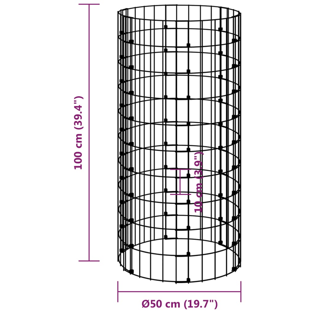 vidaXL Gabionen-Säule Rund Verzinkter Stahl Ø50x100 cm